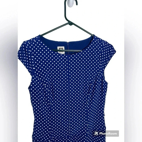 Anne Klein Cap Sleeve Dress Polka Dot Fit-Flared Back Zip Size 8 - Picture 2 of 5